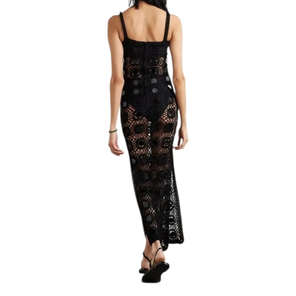 NWT $995 ALIX PINHO Translucid Pailette-Embellished Crocheted Maxi Dress Small - Picture 3 of 7